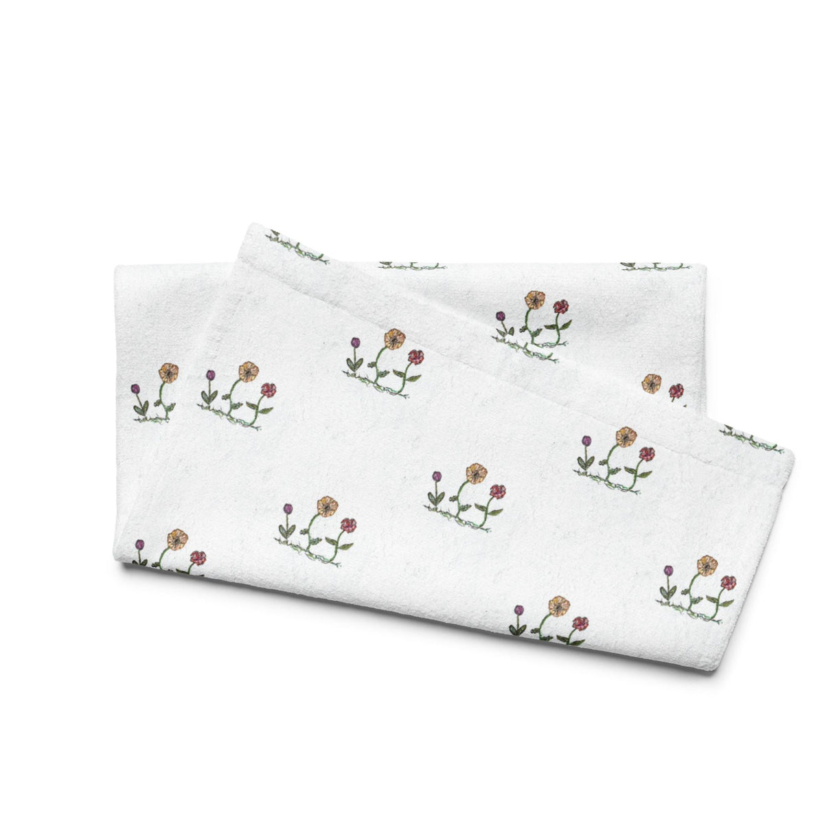 Minimal Floral Kitchen Towel – Wildflower Botanical Print, Paper Texture Tea Towel