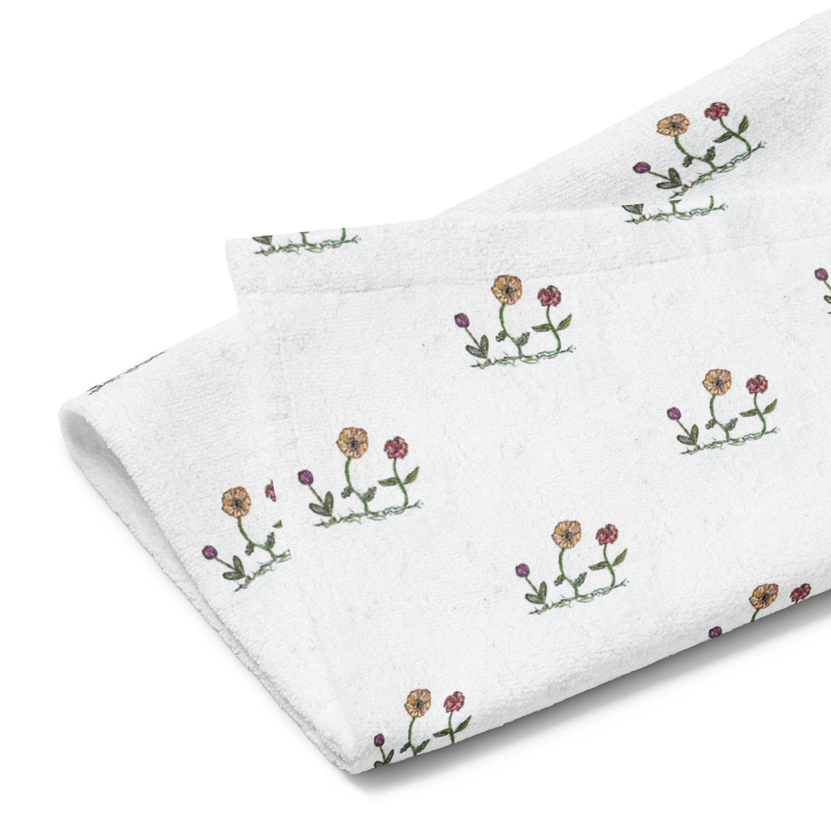 Minimal Floral Kitchen Towel – Wildflower Botanical Print, Paper Texture Tea Towel