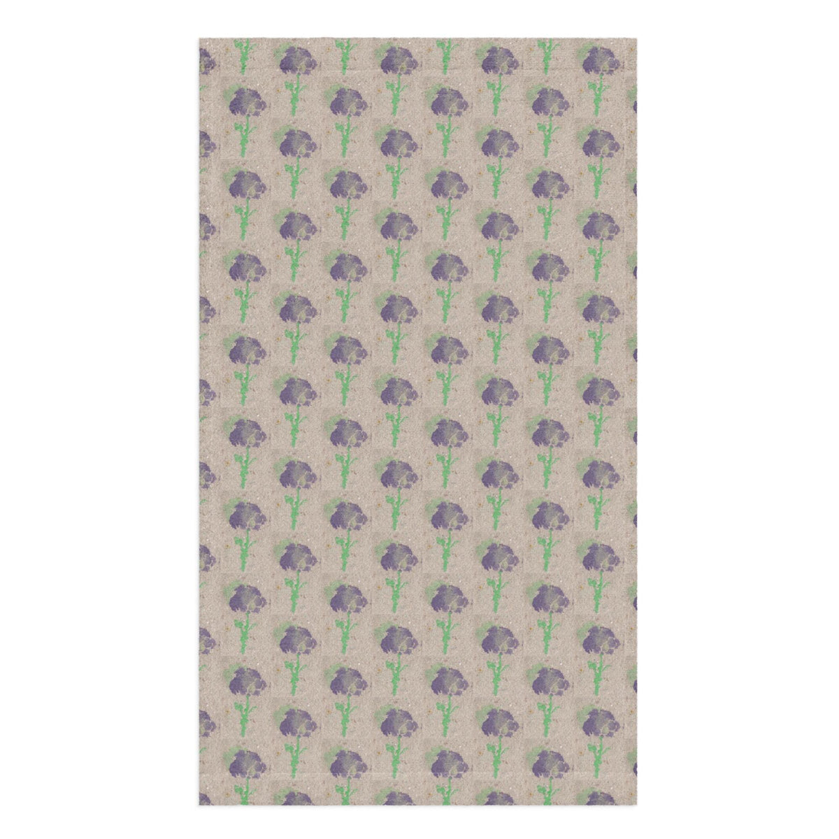 Purple Floral Kitchen Towel – Minimal Botanical Pattern, Handmade Paper Texture Print