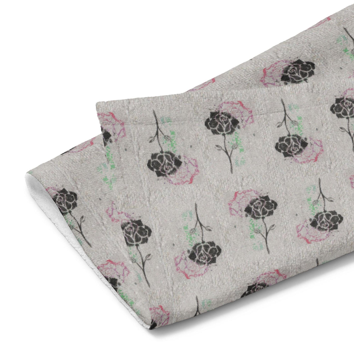 Black Floral Kitchen Towel – Minimalist Rose Art Print, Botanical Tea Towel