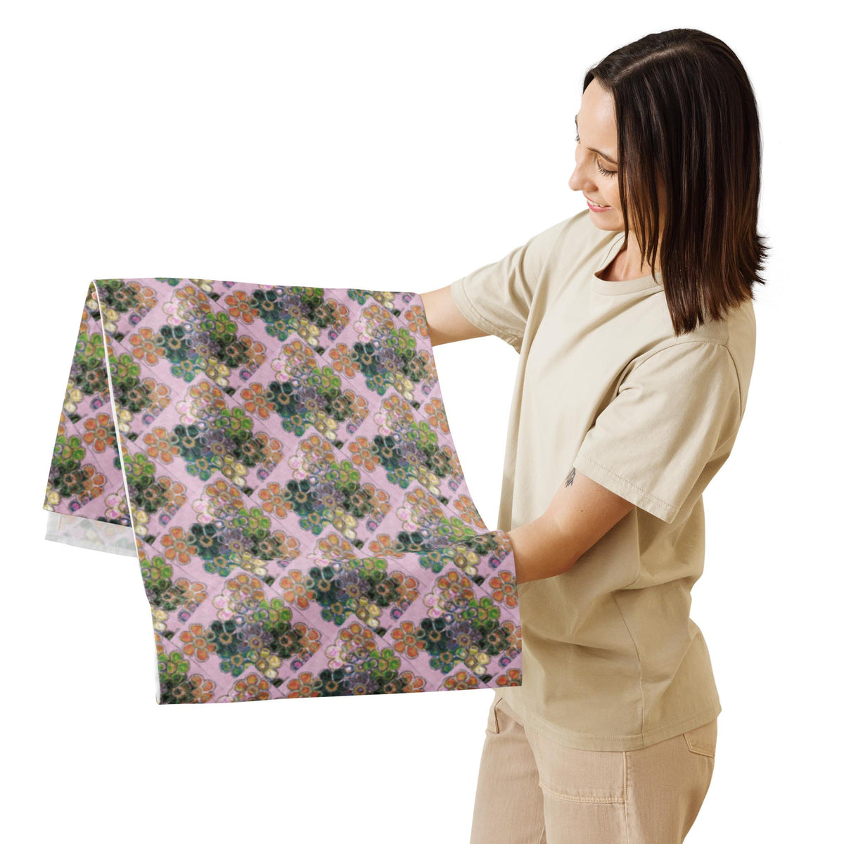 Floral Table Runner – Botanical Art Print, Handmade Paper Texture, Artistic Dining Decor