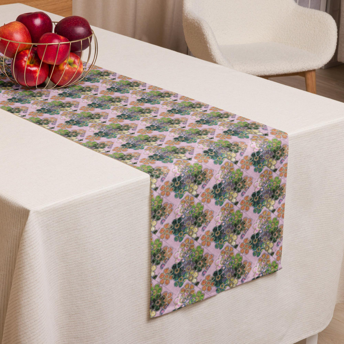 Floral Table Runner – Botanical Art Print, Handmade Paper Texture, Artistic Dining Decor