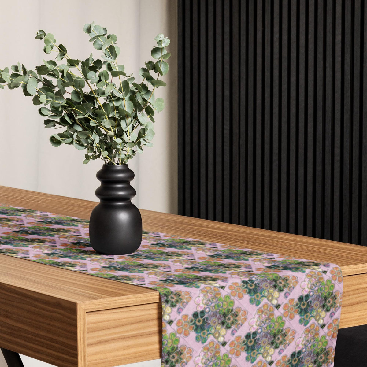 Floral Table Runner – Botanical Art Print, Handmade Paper Texture, Artistic Dining Decor