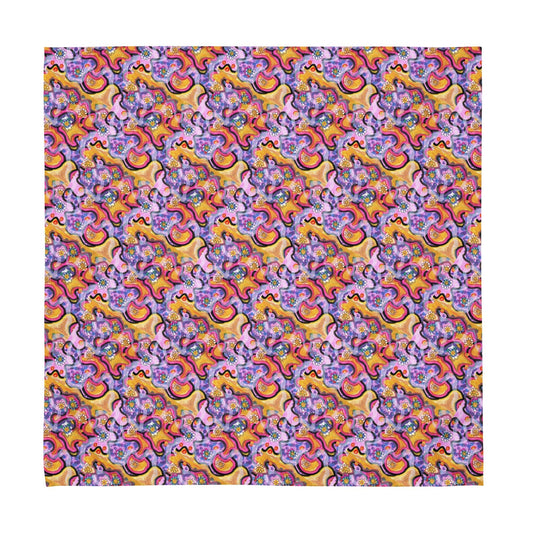 Psychedelic Floral Fabric Square – Colorful Abstract Pattern, Mini Tapestry, Cloth Napkin / Table Decor