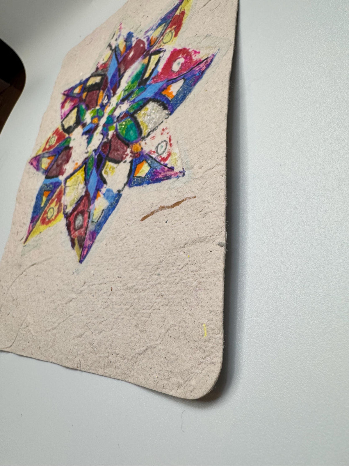 Geometric Star Mixed Media Drawing – Textured Handmade Paper Art