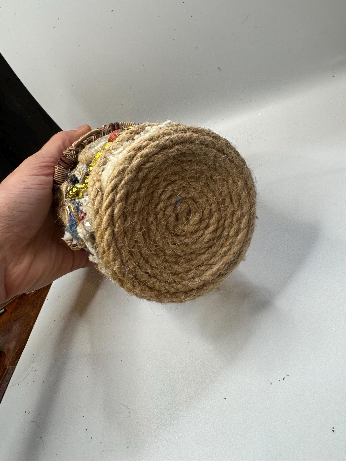 Upcycled Bottle Vase – Mixed Media Textile Assemblage Sculpture – Statement Home Decor