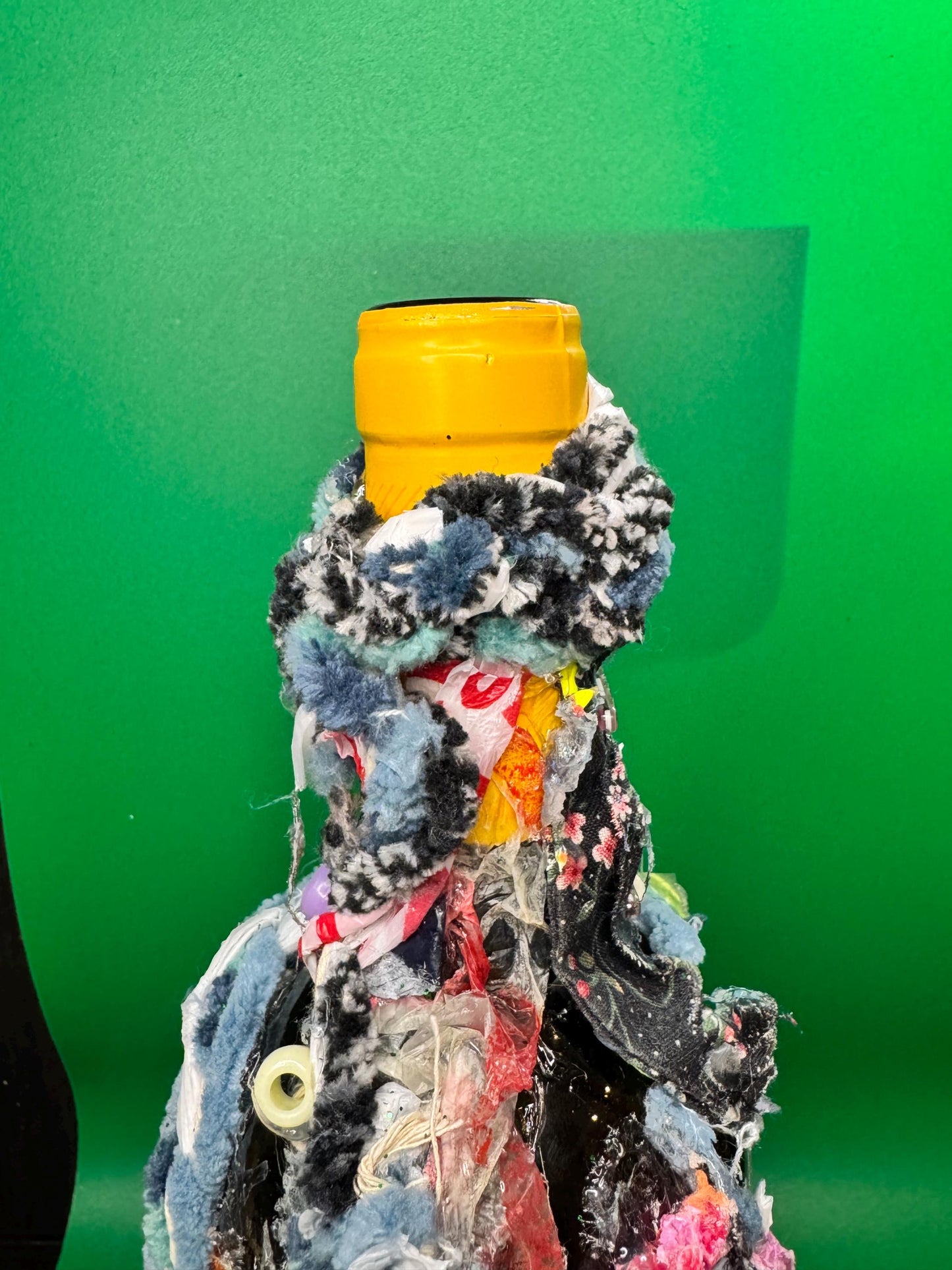 Mixed Media Bottle Vase – Recycled Materials Sculpture – Handmade Assemblage Vessel – “Trash Relic” Totem Art