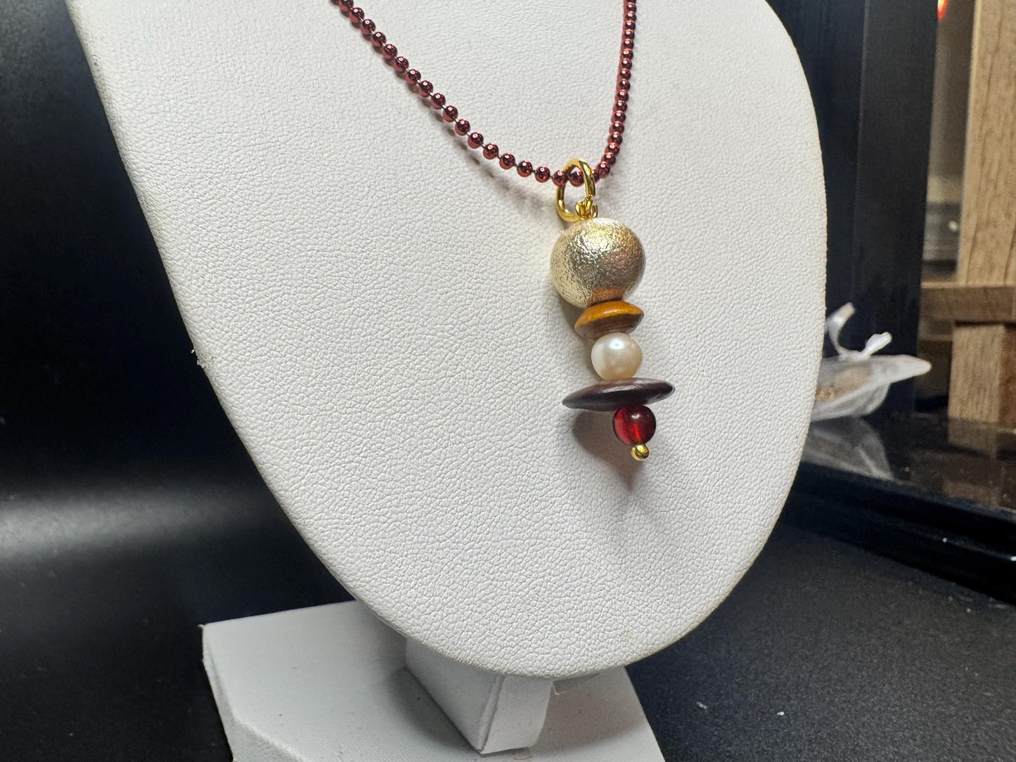 Minimalist Necklace - Red and Gold Bead Cluster on Red Chain