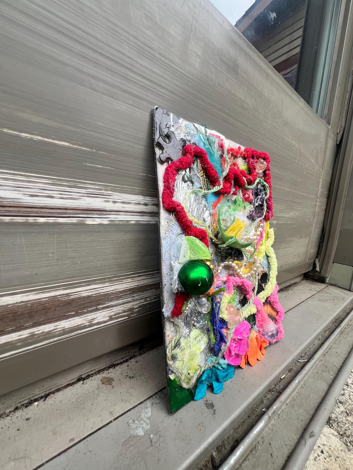 Coral Reef Confetti – Original Mixed Media Assemblage | 5inx7in Found Object Wall Art