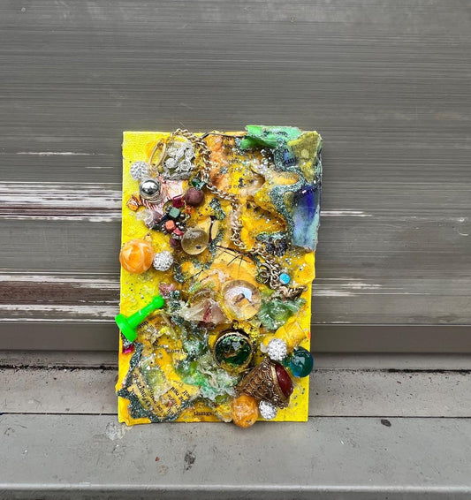 Pollen Party – Original Found Object Assemblage | Mixed Media Collage on Canvas