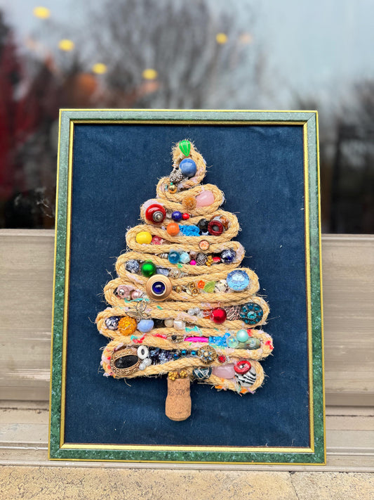 Vintage Inspired Jewelry Tree – Framed Mixed Media Christmas Artwork
