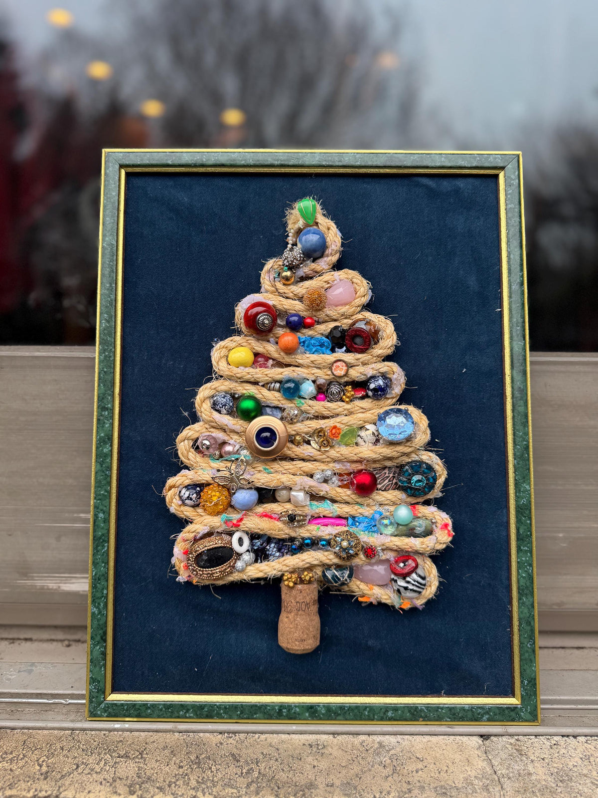 Vintage Inspired Jewelry Tree – Framed Mixed Media Christmas Artwork